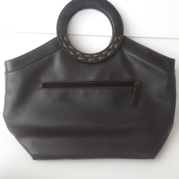 Vintage Liz Claiborne Crazy Horse Round Handle Faux Leather Bag, Dark Brown - Picture 2 of 15